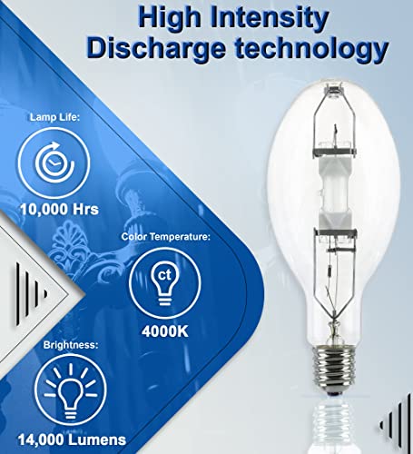 Ciata High Pressure Sodium Lights, High-Intensity Discharge Lamps, 175 Watts, 65 Cri, 4000K Cool White, 14000 Lumens, E39 Mogul Base, 10000 Life Hours Metal Halide Lamps In Clear Finish #TOP6