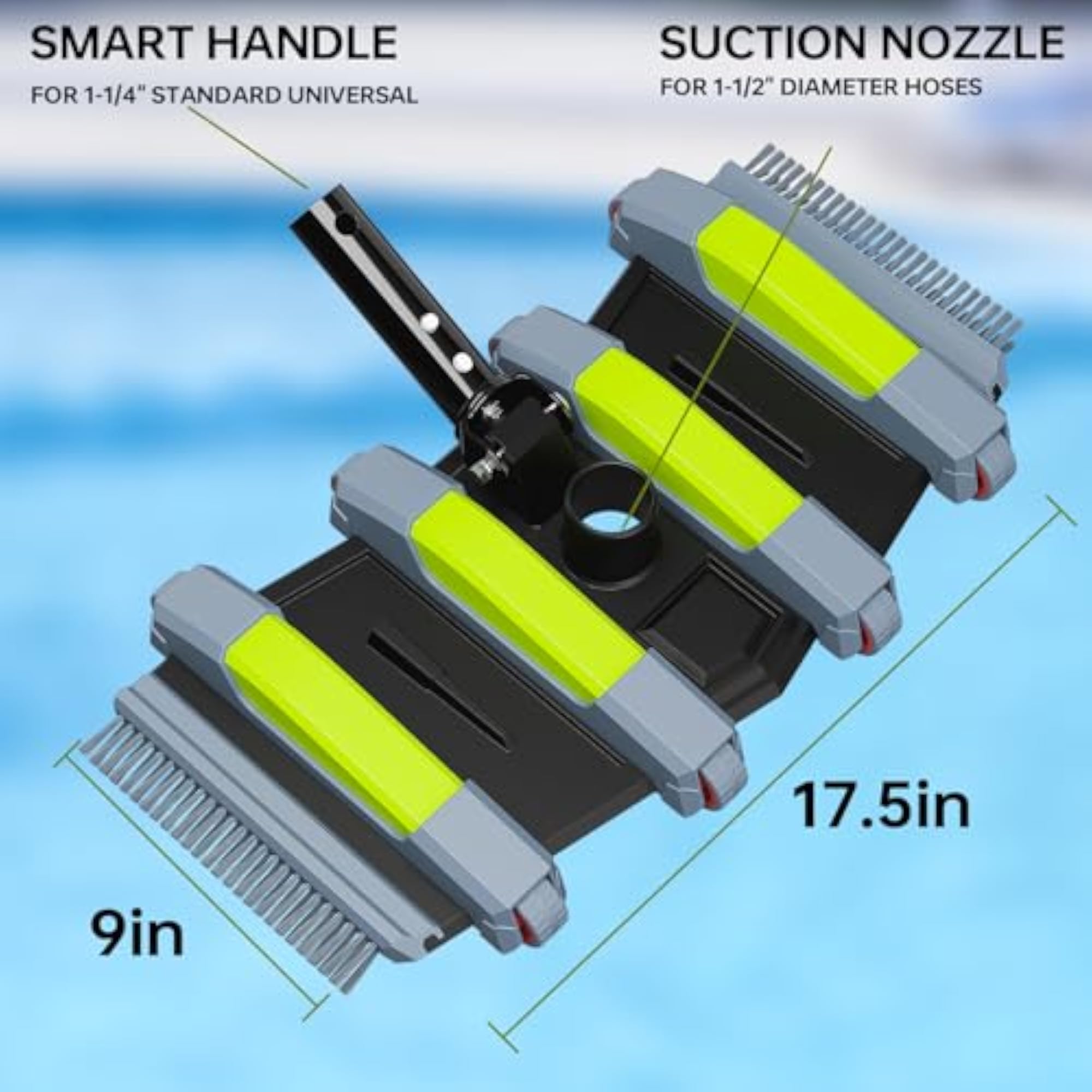 Pool Vacuum Head with Wheels, 17.5-Inch with Brushes