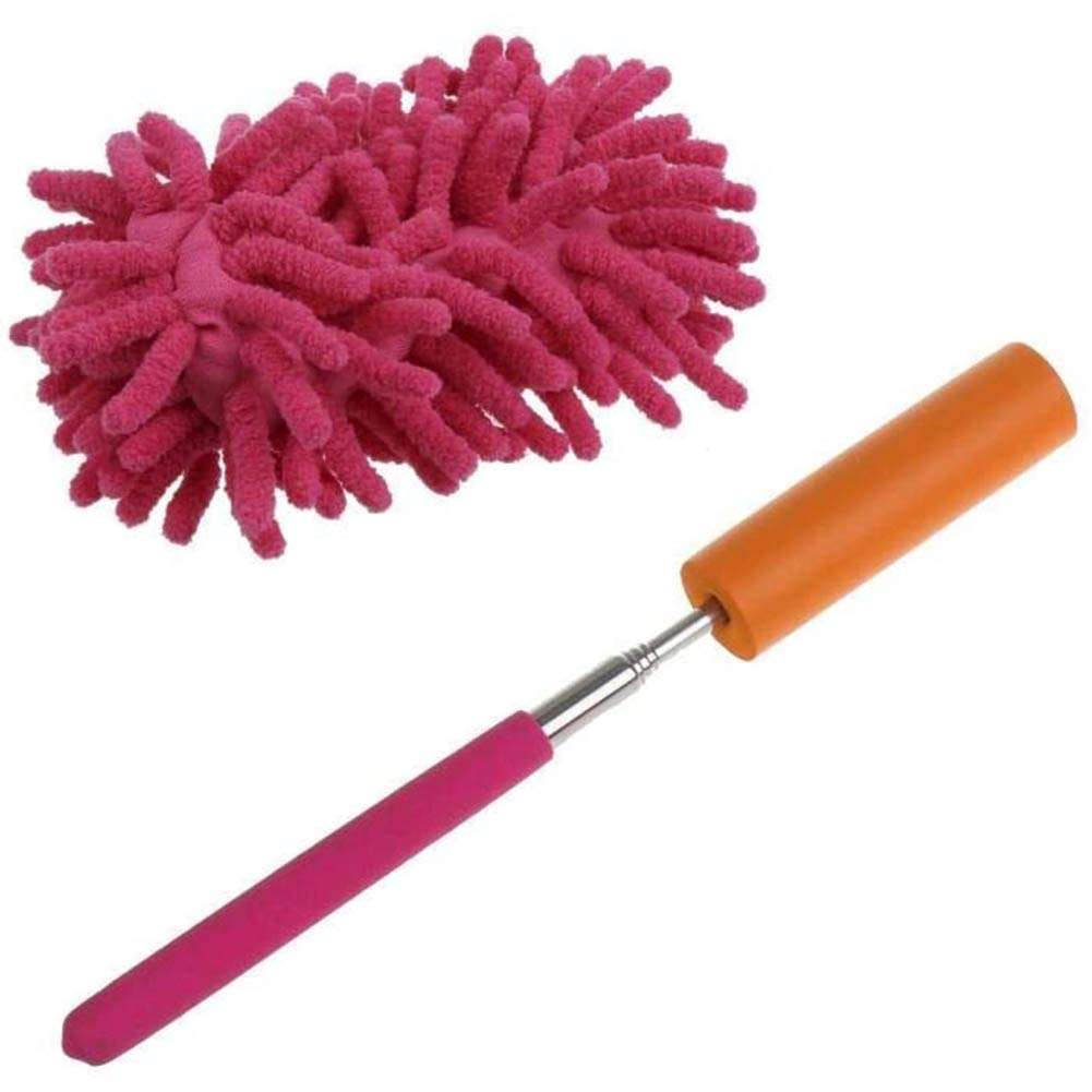 Plumeau Télescopique Extensible Rose - Manche Robuste En Acier, Tête Lavable - Pour Dépoussiérer Meubles, Plafonds, Claviers, Voitures - 3