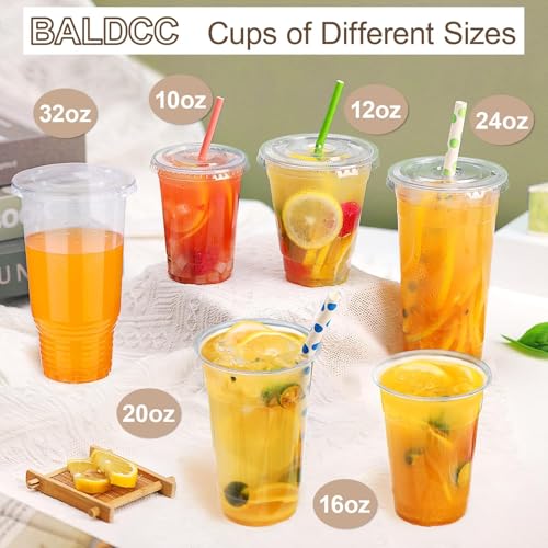 Image of 10 Oz 50 Set Clear Plastic Cups with Flat Lids, Iced Coffee Cups
