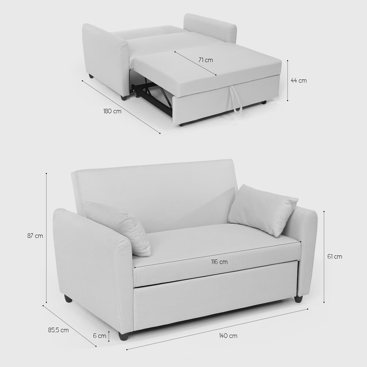 Produce Shop Divano Letto 2 posti Estraibile Design Moderno in Tessuto Porto Rico - Beige