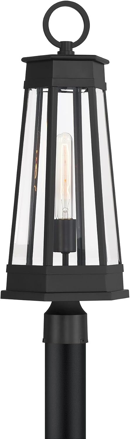 Savoy House 5-209-BK Payne Transitional Clear Beveled Glass Outdoor Post Lantern, 1-Light 60 Watt, 25" H x 10" W, Matte Black
