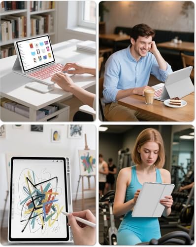 Image of RTSY Keyboard case for Samsung Galaxy Tab A11+ / A11 Plus 2025 (11 Inch) & A9+ / A9 Plus 2023 (11 Inch),7-Color Backlit & Touchpad,Multi Angle,Wireless Magnetically Detachable Keyboard Cover-Grey /White