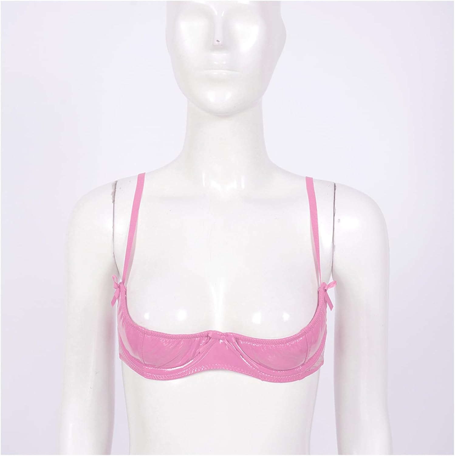 Shinsto Women's Sexy PVC Leather Lingerie 1/4 Cups Bare Underwire Push Up Bra Tops