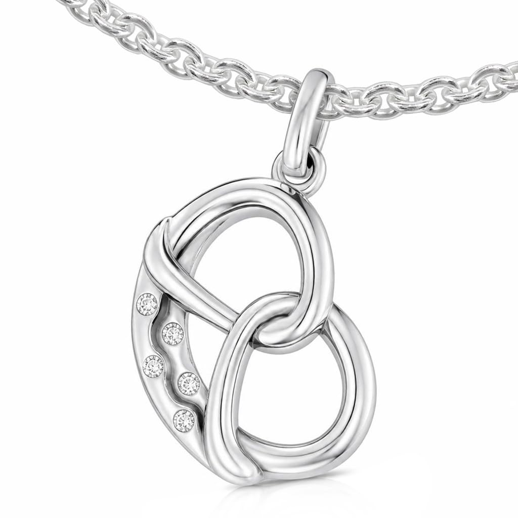 CLEVER SCHMUCK Brezel Kette Silber 24 mm mit 5 Zirkonias als Salzkrümel & Erbskette 45 cm Sterling 925 Wies´n Schmuck im Etui creme