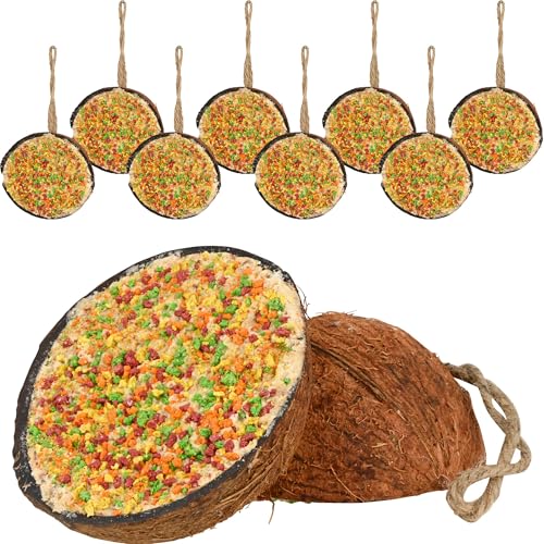 dobar® 10x gefüllte Kokosnusshälften zum Aufhängen - Vitamin-Vogelfutter gefüllte halbe Kokosnüsse - Fettfutter-Füllungen für Wildvögel - Wildvogelfutter 2 kg (1er Pack)
