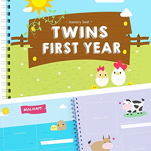Image of Twins First Year Memory Book | A Gorgeous Baby Keepsake Journal to Cherish Your Twin's Milestones | Great Gift, Includes Many Sections for Every Memory | Twins Baby Items That You'll Love