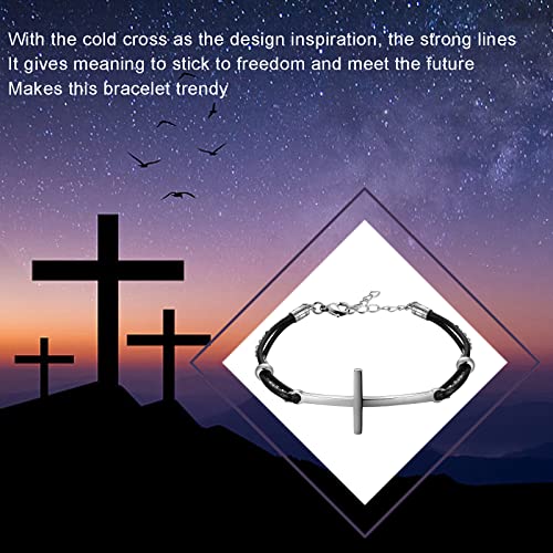 Hipunk Cross Leather Bracelet For Men - Stainless Steel Black Braided Cuff Bangle Wristbands Charm Adjustable Multilayer Protection Bracelet For Women Sb0016G #TOP5