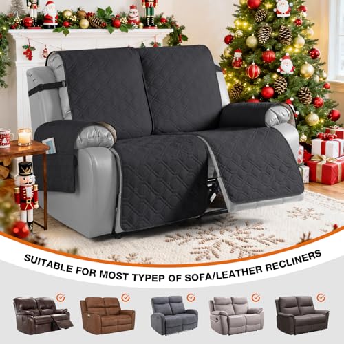 Image of VANSOFY Waterproof Recliner Couch Covers Washable, Charcoal Gray,2 Seater | 1-Piece, Non-Slip with Elastic Straps, Sofa Cover with Pocket for Dogs, Pets