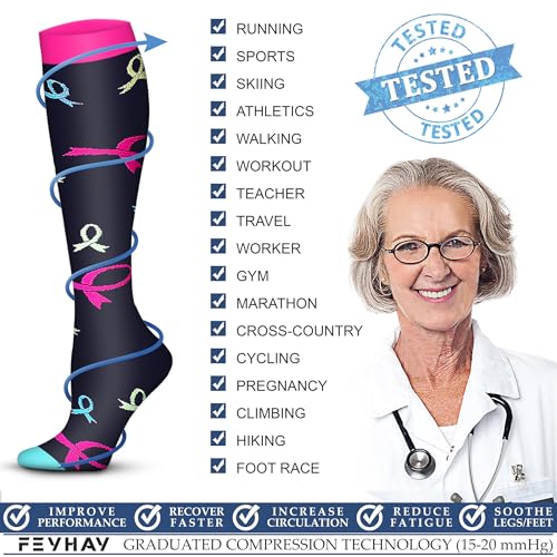 Image of FEYHAY Copper Compression Socks (3 Pairs) 15-20 mmHg Circulation is Best Athletic & Daily for Men & Women, Running, Climbing