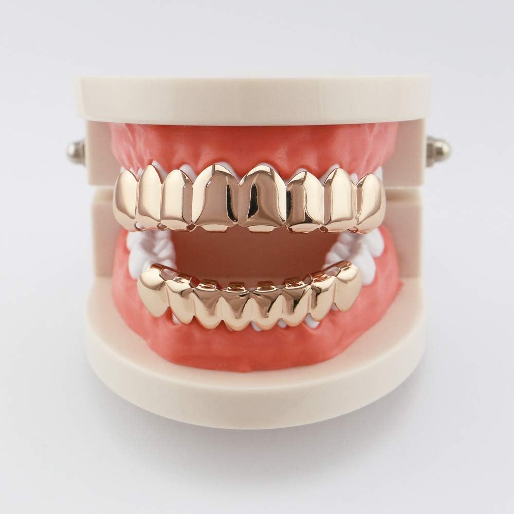 18K Gold Plated Hip Hop Caps Custom Fit Top & Bottom Grillz Set Teeth Grills Mouth