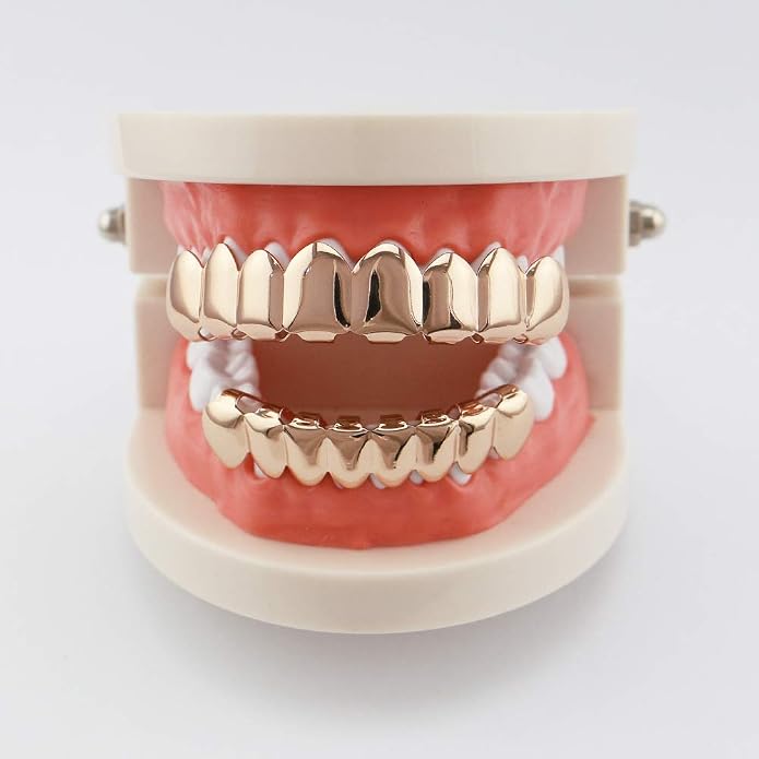 Set de Grillz para Dientes Top y Bottom Hip Hop Chapado en Oro 18K miniatura 4