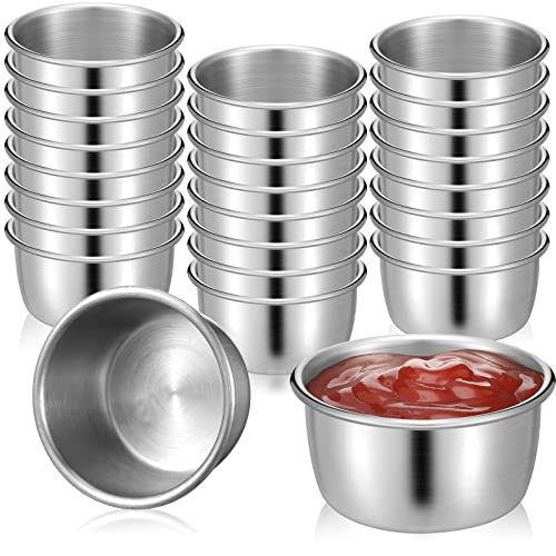 24 Pack Ramekins Dipping Sauce Cups Stainless Steel Sauce Cups Small Metal Bowls Mini Round Dipping Cups Pudding Condiment Cups For Kitchen Restaurant Home Party Supplies, Silver, 1.4 Oz #TOP19
