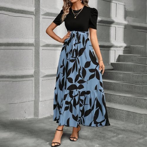 Summer Dresses for Women Floral Printrd A-Line Dress with Belt Flowy High Waist Maxi Dress Casual Elegant Long Dress2