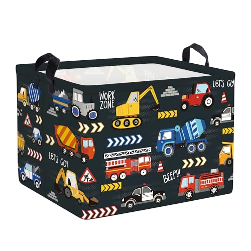 Clastyle Panier Rangement Bébé Voiture Corbeille à Linge Sale Garçon pour Vêtement Boite de Rangement Jouet pour Salle de Bain Chambre à Coucher, Camion Fire,...