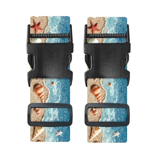 Image of Nuxovilar Luggage Straps Set for Suitcase 1.96x90.5in Polyester | Cargo Strap Travel Belt Security Buckle Band Beach Trip Summer Travel Vacation (Shell Starfish)