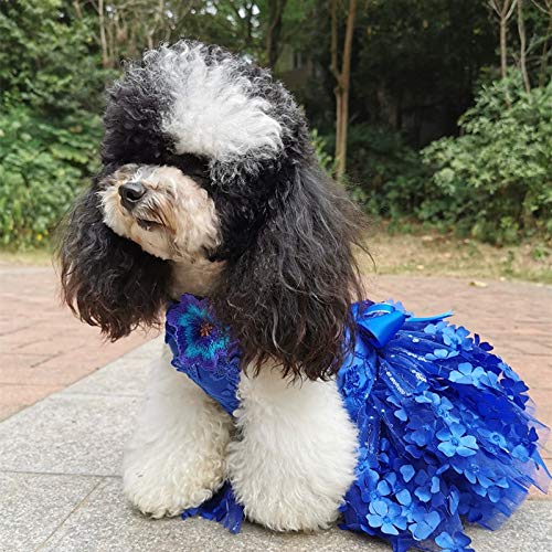 Fegoclt Handmade Dog Clothes Gorgeous Royal Blue Embroider 3D Flowers More Layers Tulle Gown Pet Cats Princess Dress Poodle (Size : Medium) #TOP1