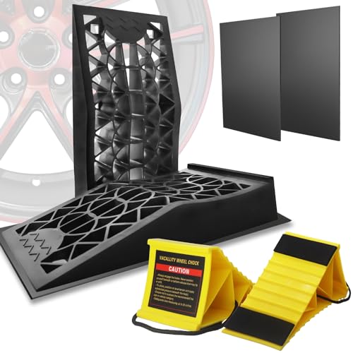 Car Ramps for Oil Changes Wheel Chocks Bundle Upgrade with AntiSlip