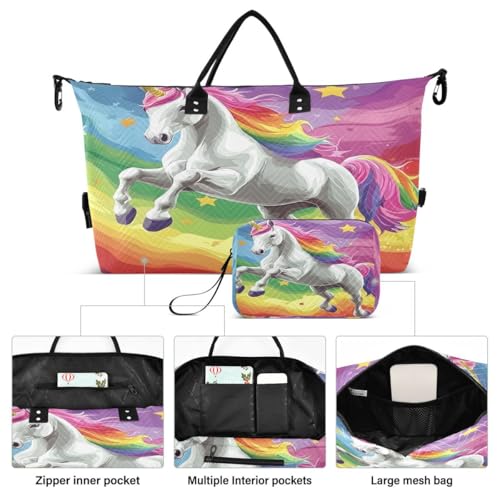 Unicorn Stars Travel Duffle Bag Gym Bag Weekender Bags with Toiletry Bag Travel Trip Tote Bag2