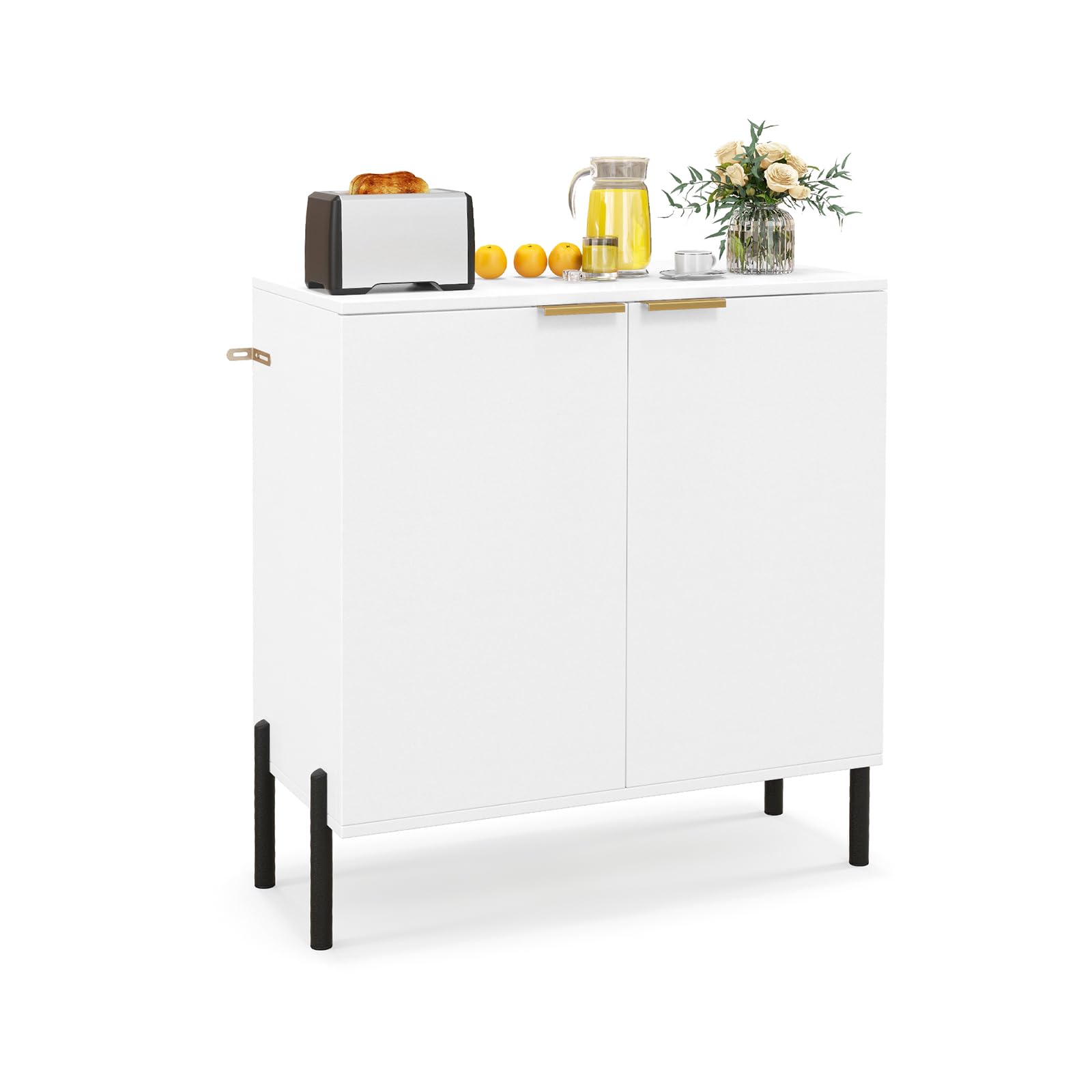 GOPLUS Buffet Aparador de 2 Puertas, Equipado con Kit Antivuelco, Bisagras Ajustables y Patas Metálicas, Mueble Independiente para Cocina, Estilo Moderno de Acento para Salón y Comedor, Blanco