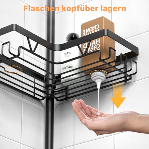 Image of KEGII Corner Shower Caddy Tension Pole - Shower Tension Rod Organizer, Floor to Ceiling Shower Caddy 25-114.2 inch, Towel Rack Corner Waterproof, Black