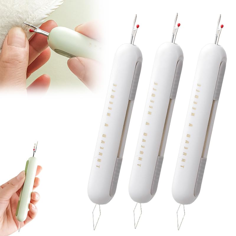 Image of 2 in 1 Needle Threader Seam Ripper, 2024 New Needle Threaders Seam Rippers for Sewing, Upgraded Threading and Seam Remover Seam Ripper Tool for Sewing Crafting Knitting Thread(Grey 3pcs)