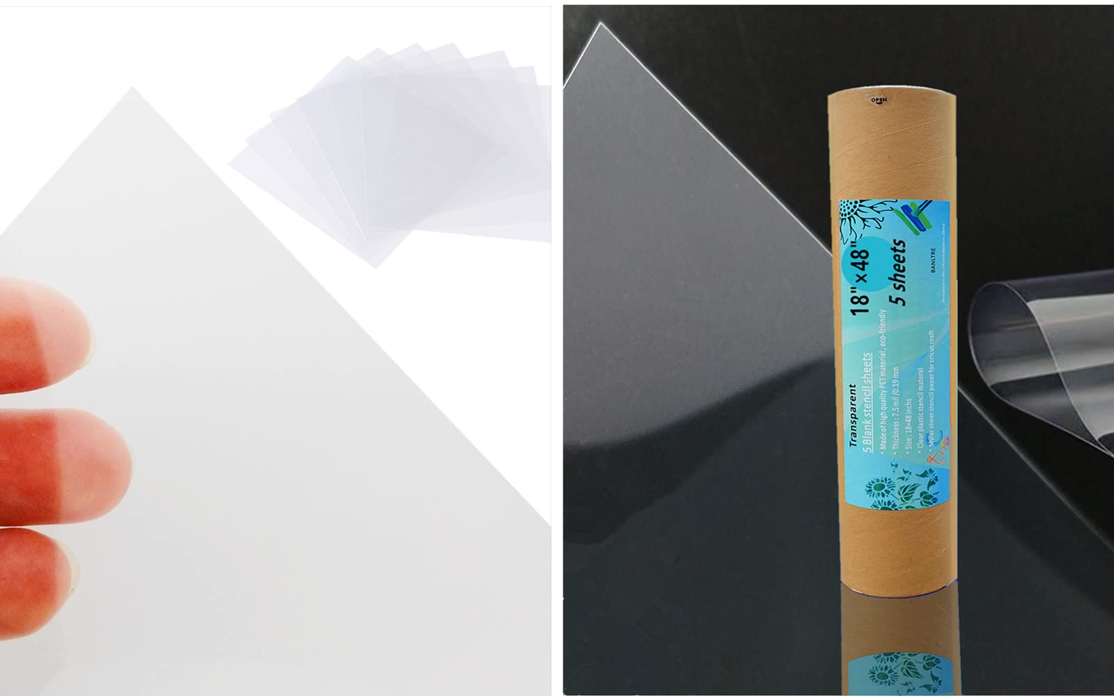BANLTRE 18"x48" 5 Pieces + 12"x12" 12 Pieces Clear Blank Stencil Acetate Sheets