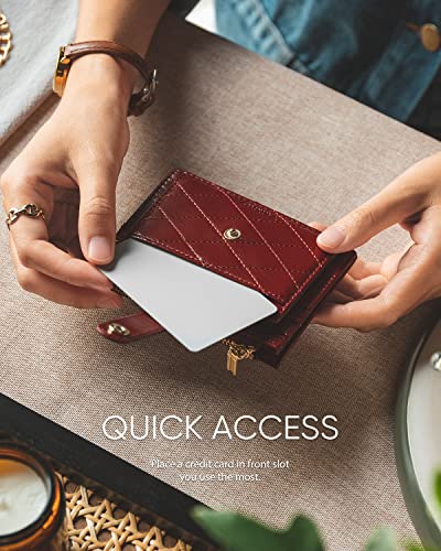 Slim Wallet for Women Minimalsit Bifold Leather Purse RFID Blocking Small Credit Card Wallet with Zipper Pocket(Wine)2