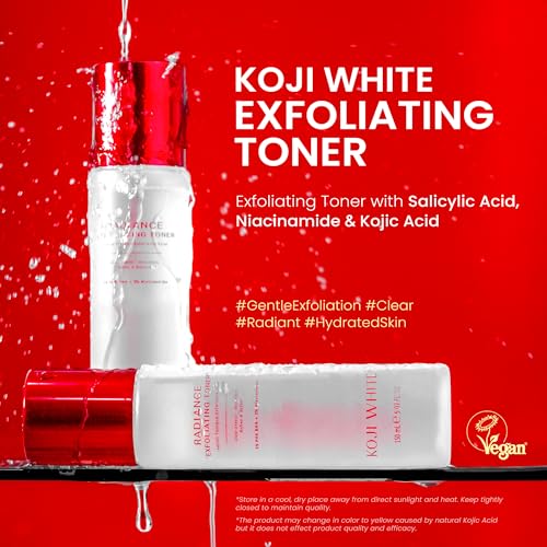 Koji White Exfoliating Toner for Face, 5% PHA BHA Toner | 2% Niacinamide, Kojic Acid & Hyaluronic Acid | Hydrating & Soothing Facial Toner | Unscented for Sensitive Skin, Vegan Skincare, 5.07 Fl Oz
