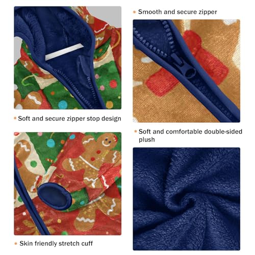 Gingerbread Men on Colorful Squares Toddler Fleece Jacket Girl Boys Hooded Fleece Jacket Coat3