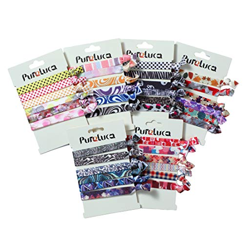 Beauty Wig World 36Pcs Elastic Printed Hair Ties Set No Crease Ponytail Holder Hair Bands Hair Supplies Colorful Hand Knotted Bracelet for Girl and Women 6 Pack Hair Accessories