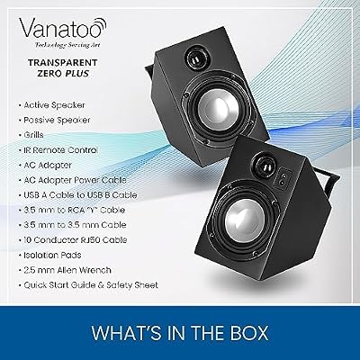 Vanatoo Transparent Zero Plus Near Field Studio Monitor Speakers Pair for TV, PC, Gaming. 120 Watt Powered Speakers for Desktop and Room use. AUX, USB, Bluetooth, Toslink Optical, Remote Control.