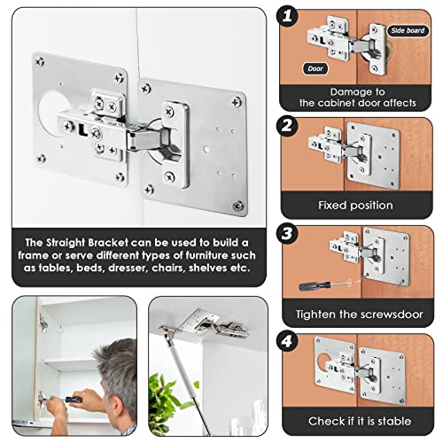 Fusiontec 2Pcs Cabinet Hinge Repair Plate With Free Screwdriver, Brackets, Easy Installation Mounting Screws, Stainless Steel Bracket Kit For Furniture Shelves, 2 Pieces #TOP5