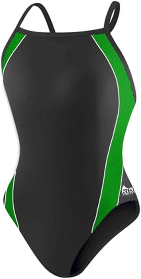 Rise Solid H-Back Poly Splice One-Piece Swimsuit (22, Black/Green)