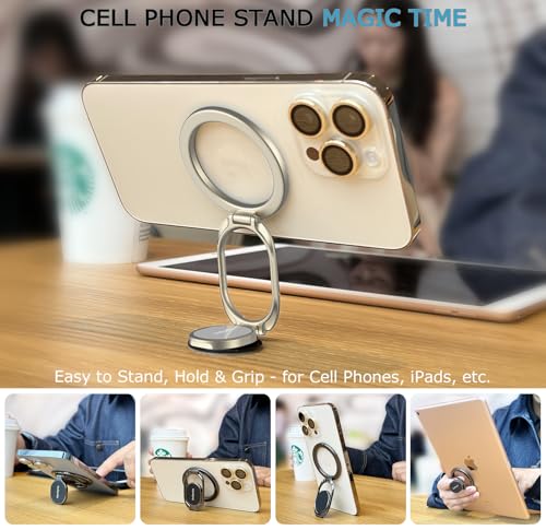 Image of Doflyesky Magnetic Phone Grip for MagSafe Ring Holder, Metal Double Adjustable Gym Finger Ring Grip Kickstand, Removable Phone Grip for iPhone, iPad and Smartphones (Natural Titanium)