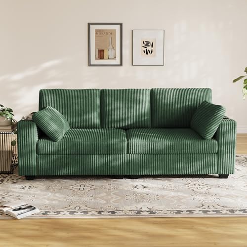 OUYESSIR Sofa for Living Room,Modern Comfy Loveseat Sofa with USB Charging Ports & Cup Holders,Corduroy Couch with Upholstered Cushion,Deep Seat Couch for Small Space,Apartment Green,82 in