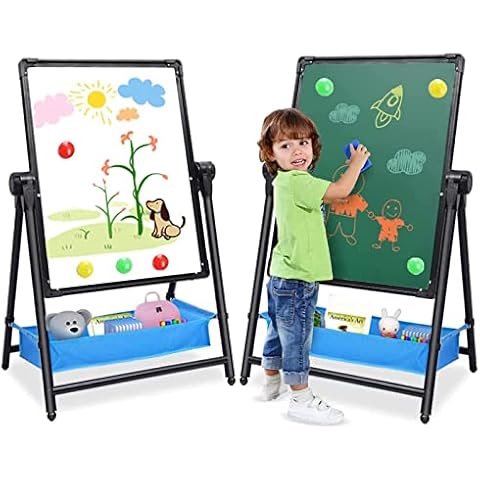 Nukdey Kids Art Easel Foldable Easel with 26inch-43inch Height Adjustable Standing Art Easel 360° Rotatable Double-Sided Whiteboard Chalkboard U-Shaped Drawing Board for Toddlers Boys Girls Cover