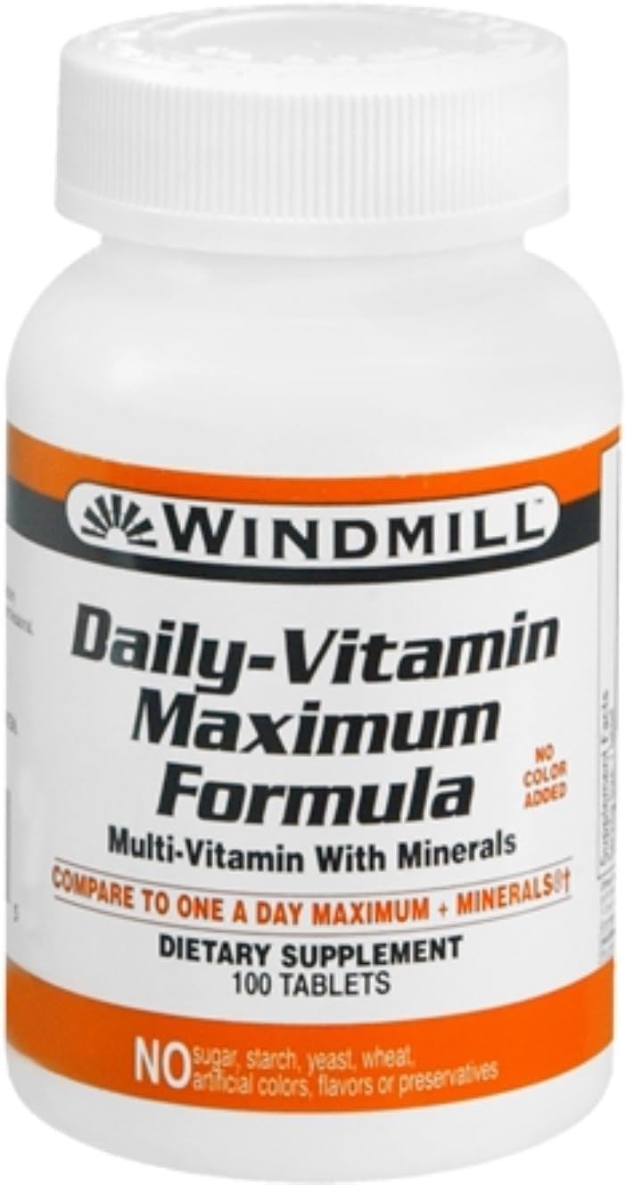 Windmill Health Products Daily Vitamin Maximum Formula, Nutritional Support, Multivitamins and Minerals, 100 Servings, 100 Count