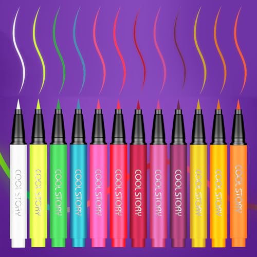 12 Colors Neon Face Paint Glow Under UV Light For Party Accessories, Festival Body Glow Makeup Eyeliner Pens, Waterproof Quick Drying Long-Lasting Adults Kids Halloween Cosplay Paints