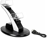 Base Dock Carregador Duplo para Controle PS5, Suporte USB para 2 Controles Simultâneos, com LED Indicador, Preto e Branco