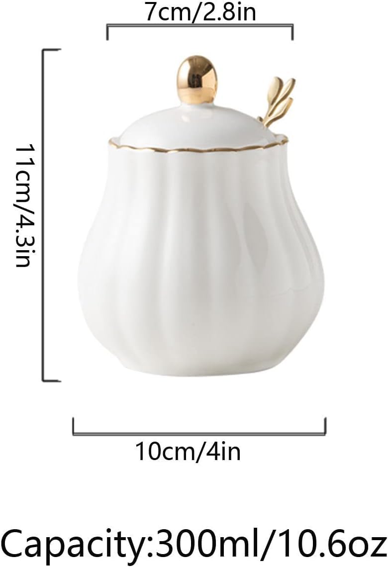 Cukiernica, cukiernica w jednolitym kolorze z pokrywką i łyżeczką, ceramiczny słoik do przechowywania cukru o pojemności 300 ml (10,6 uncji), porcelanowa cukiernica, do kawiarni, restauracji, domu - n
