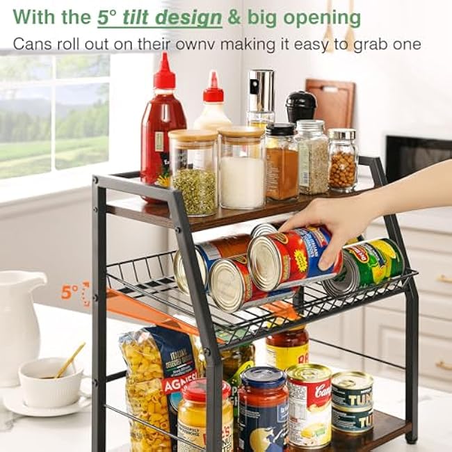 Kitchen Countertop Organizer, Snack Organizer Candy Display Stand Coffee Station Organizer, 3 Tier Wooden Counter Storage for Soda Cans Condiment Tea, for Pantry Office Bathroom, White (Black)