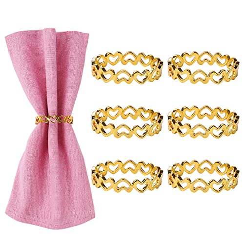 Heart Napkin Rings Set Of 6, Gold Valentine's Day Napkin Rings, Love Metal Napkin Rings Holders For Valentine's Day, Mother's Day, Wedding, Anniversary Dinners, Parties Table Decoration #TOP29
