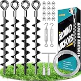 Ground Anchors Shed Anchors Kit with 1/8' Galvanized Cable and Turnbuckles, Trampoline Stakes Heavy Duty Earth Anchor for Sheds Canopy Gazebo Mobile Home Swing Set(4x15in)