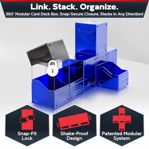 Image of Quiver Time 360 Modular Nexus DeckBlock - Durable Stackable MTG Deck Box for Commander fits 100+ Cards | Stylish 100 Card Deck Box MTG | Interchangeable TCG Decks Boxes (1 pcs, Blue)
