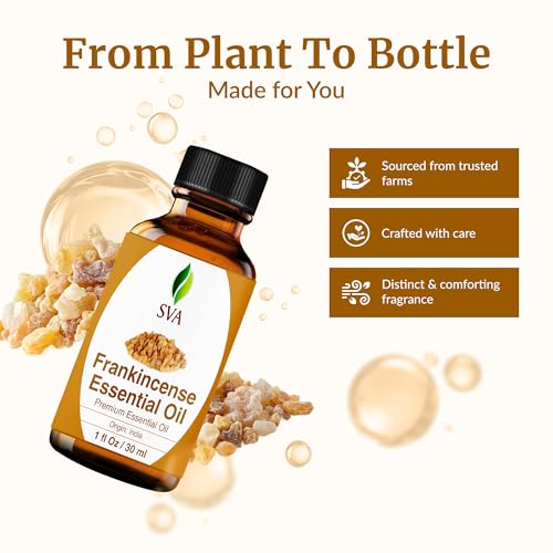 Image of SVA Frankincense Essential Oil, Glass Bottle with Dropper, 1 Fl Oz (30 ml) | Frankincense Oil for Diffuser, Humidifier, Skin, Body, Perfume, Home Fragrance, Incense, Bath, Soap, Candle & DIY Projects