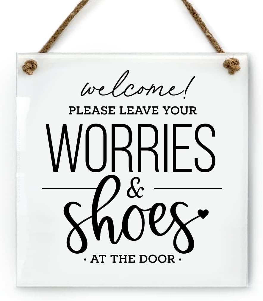 - Reilly Originals 6x6 Inch Leave Shoes & Worries at the Door Designer Sign ~ Ready to Hang ~ Premium Finish, Durable (White)