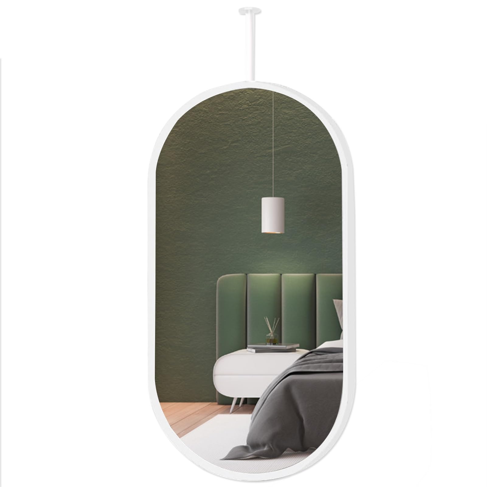 FGXHHS White Mirror for Ceiling Hanging, Suspended Bathroom Oval Wall Vanity Makeup Mirrors, Decorative Hanging - Customizable Boom (Size : 50cmx70cm)