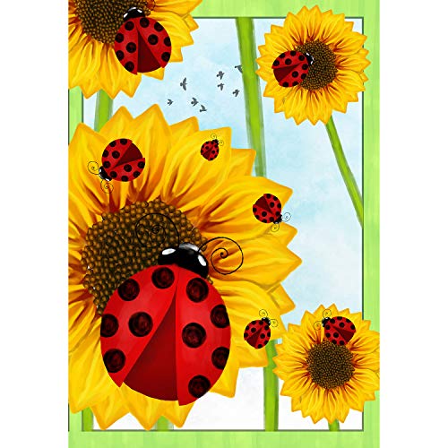 America Forever Sunflowers And Ladybugs Garden Flag - 12.5 X 18 Inches, Spring Summer Yard Outdoor Decorative Double Sided Floral Flag #TOP1