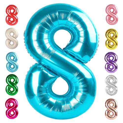 Image of 8 Balloon Numbers Birthday Decorations, 40In Light Blue Balloons for Party | Eye-catching Appearance, Perfect Decorative Centerpieces, Convenient Self-sealing Structure, Widely for Various Occasions